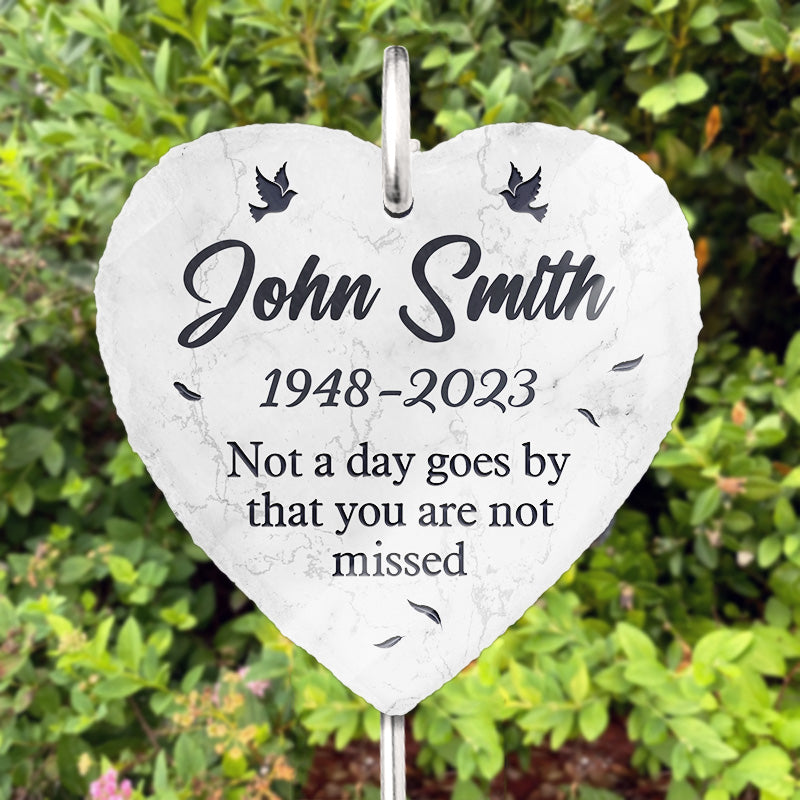 Not A Day Goes By That You Aren't Missed - Memorial Personalized Custom Heart Shaped Memorial Garden Slate & Hook - Sympathy Gift For Family Members