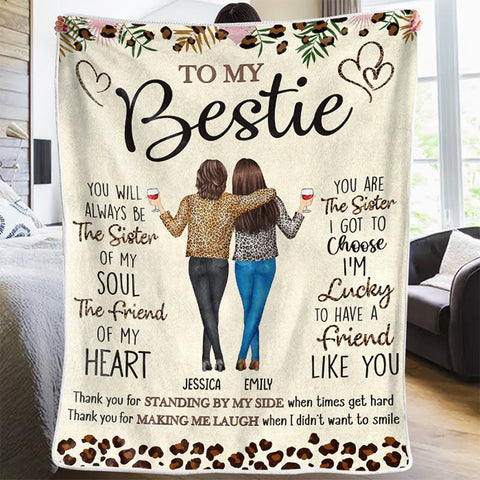 Sister Of Soul Friend Of Heart - Bestie Personalized Custom Blanket - Christmas Gift For Sisters, BFF, Best Friends