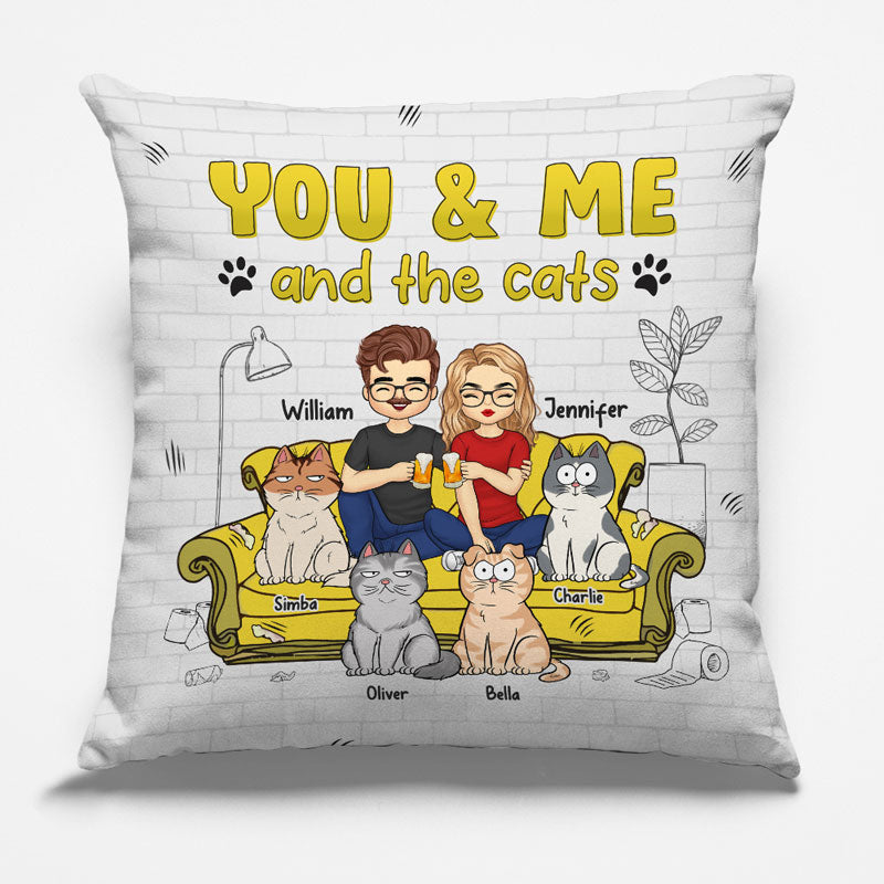 You Me And The Lovely Cats - Cat Personalized Custom Pillow - Christmas Gift For Husband Wife, Pet Owners, Pet Lovers