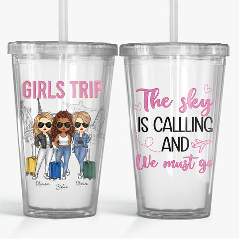 Girls Just Wanna Have Fun - Bestie Personalized Custom Clear Acrylic Tumbler - Summer Vacation, Gift For Best Friends, BFF, Sisters