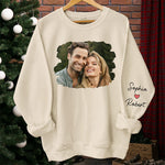 Custom Photo Meeting You Is The Best Thing That Ever Happened To Me - Couple Personalized Custom Unisex Sweatshirt With Design On Sleeve - Gift For Husband Wife, Anniversary