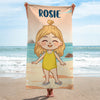 Happiness Comes In Waves - Family Personalized Custom Beach Towel - Summer Vacation Gift, Birthday Pool Party Gift For Family Members