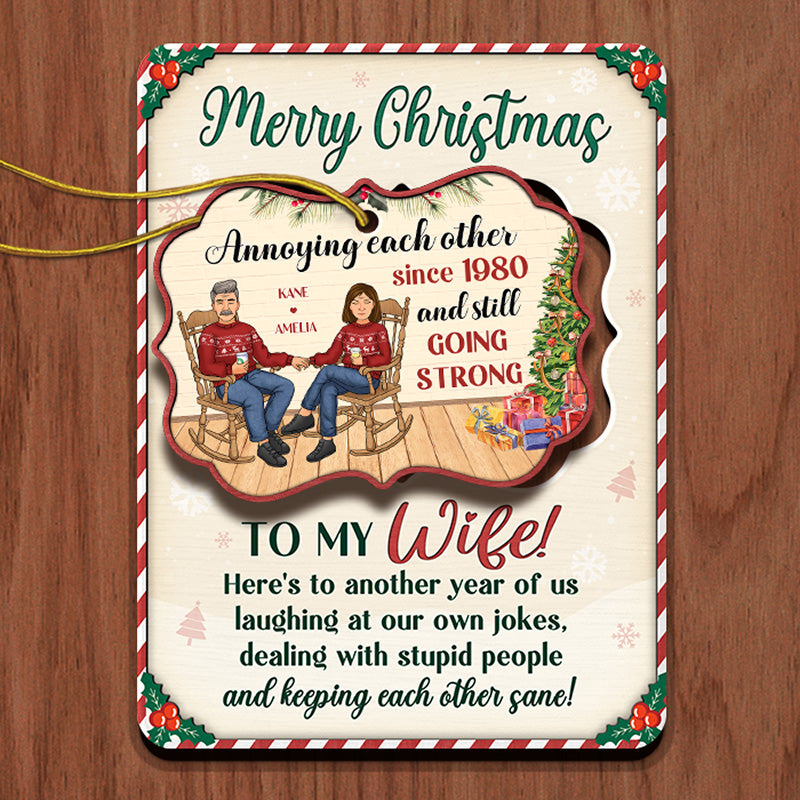 Here's To Another Year Of Us - Couple Personalized Custom Wooden Card With Pop Out Ornament - Christmas Gift For Husband Wife, Anniversary