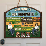 Grilling And Chilling With Us - Camping Personalized Custom Shaped Home Decor Wood Sign - House Warming Gift For Couple, Camping Lovers, Pet Lovers, Pet Owners
