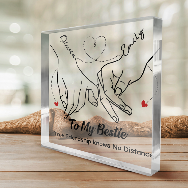 True Friendship Knows No Distance - Bestie Personalized Custom Square Shaped Acrylic Plaque - Gift For Best Friends, BFF, Sisters