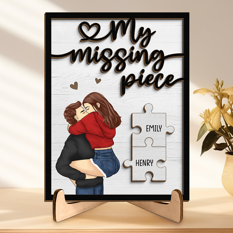 My Missing Piece, My Better Half - Couple Personalized Custom 2-Layered Wooden Plaque With Stand - House Warming Gift For Husband Wife, Anniversary