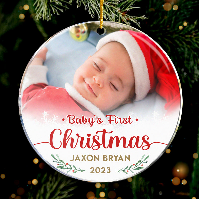 Custom Photo The First Christmas - Family Personalized Custom Ornament - Acrylic Round Shaped - Christmas Gift For Family Members