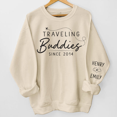 Traveling Together - Couple Travel Personalized Custom Unisex Sweatshirt With Design On Sleeve - Holiday Vacation Gift, Gift For Adventure Travel Lovers, Husband Wife, Anniversary