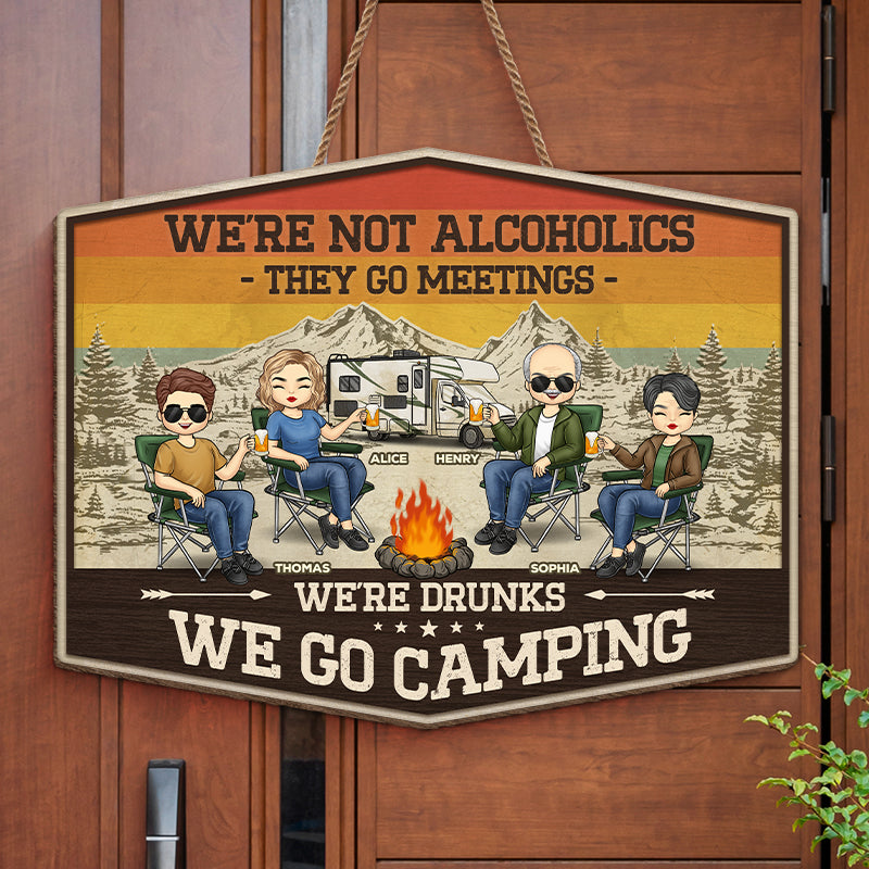 Here's To The Nights With Friends - Camping Personalized Custom Shaped Home Decor Wood Sign - House Warming Gift For Best Friends, BFF, Sisters, Camping Lovers