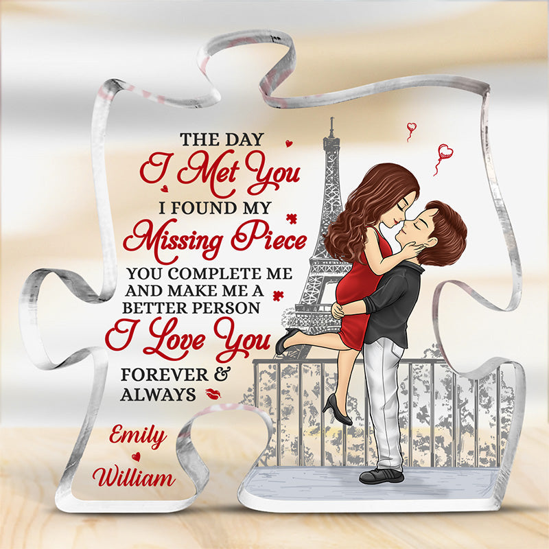 I Love You Forever And Always - Couple Personalized Custom Puzzle Shaped Acrylic Plaque - Gift For Husband Wife, Anniversary