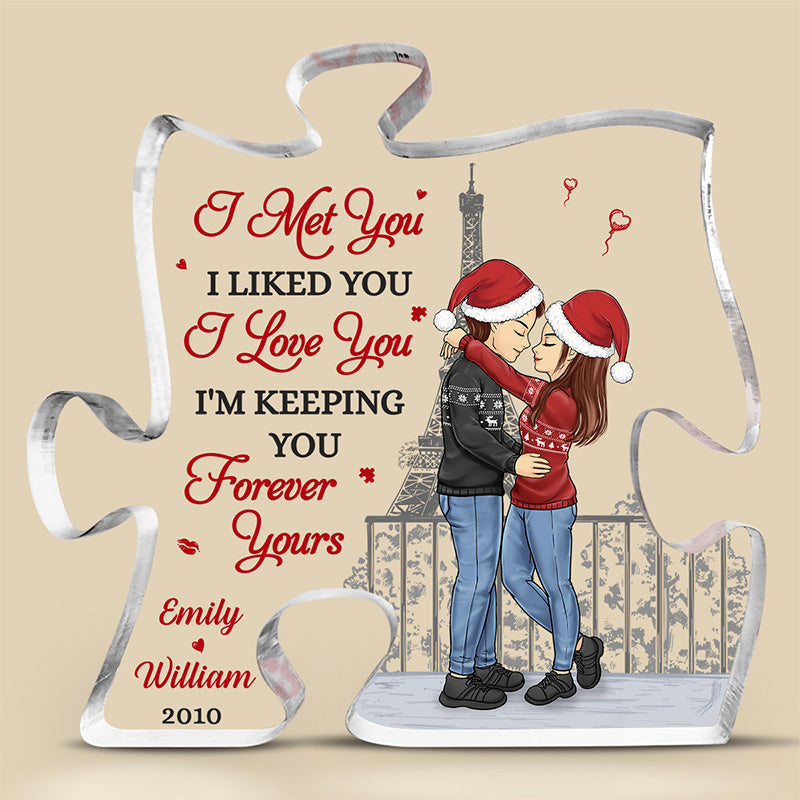 My Favorite Place In All The World - Couple Personalized Custom Puzzle Shaped Acrylic Plaque - Christmas Gift For Husband Wife, Anniversary