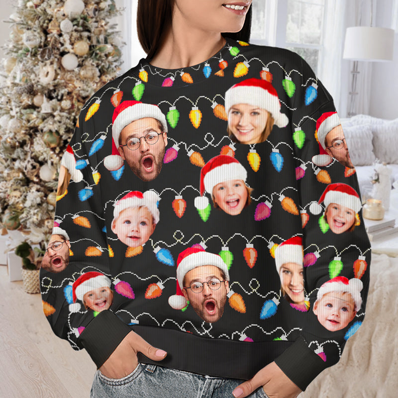 Custom Photo Messy And Bright - Family Personalized Custom Ugly Sweatshirt - Unisex Wool Jumper - Christmas Gift For Family Members
