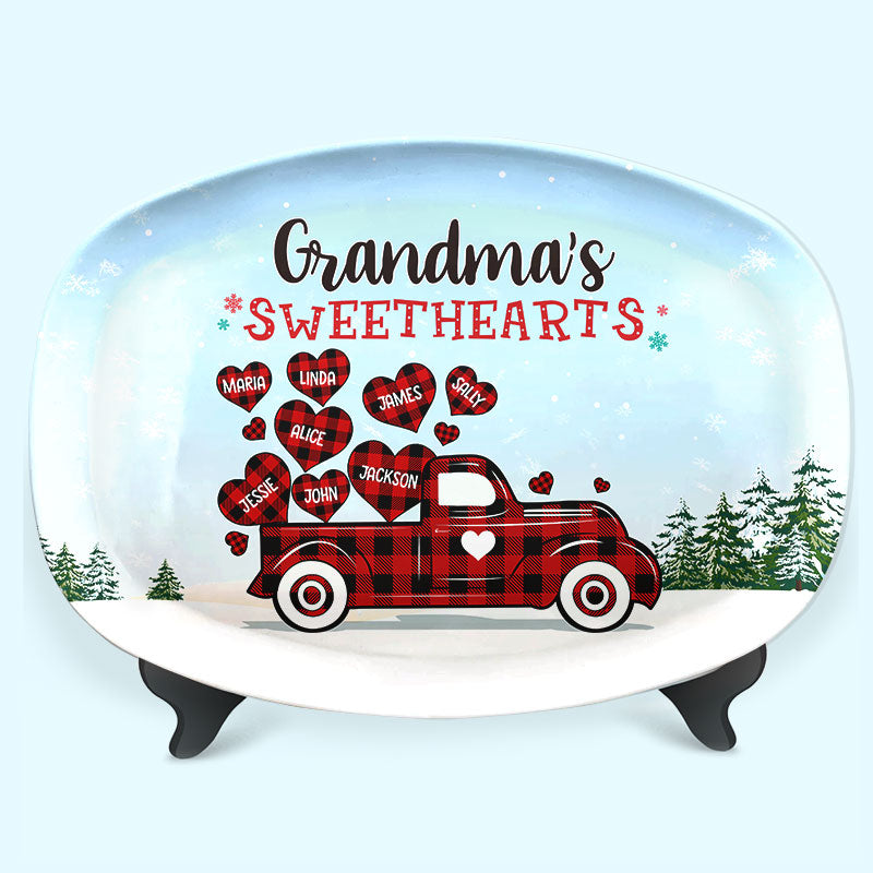Nana's Sweathearts - Family Personalized Custom Platter - Christmas Gift For Grandma