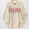 This Mama Wears Her Heart On Her Sleeve - Family Personalized Custom Unisex Sweatshirt With Design On Sleeve - Birthday Gift For Mom, Grandma
