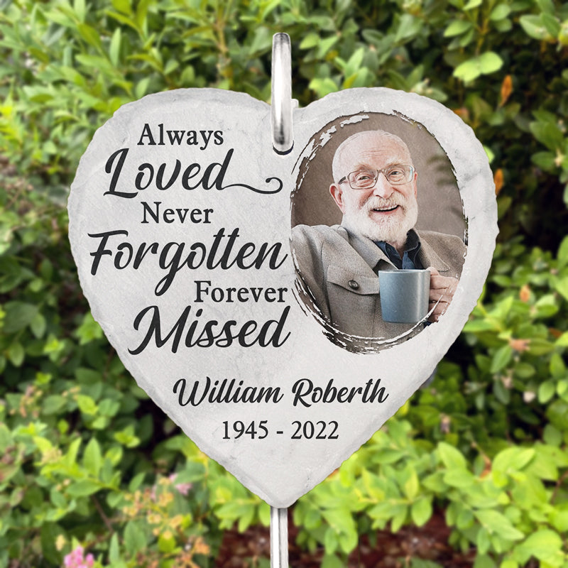 Custom Photo Never Forgotten - Memorial Personalized Custom Heart Shaped Memorial Garden Slate & Hook - Sympathy Gift For Family Members