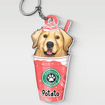 Puppuccino Catpuccino Coffee - Dog & Cat Personalized Custom Flower Shaped Acrylic Keychain - Gift For Pet Owners, Pet Lovers