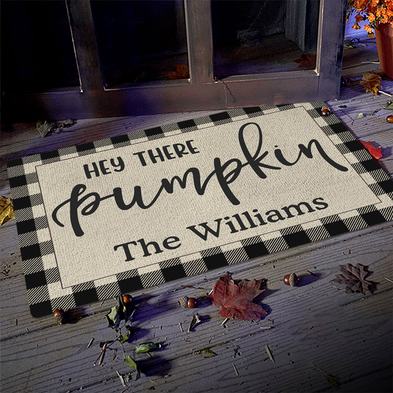 Hey There Pumpkin - Family Personalized Custom Home Decor Decorative Mat - Halloween Gift For Family Members