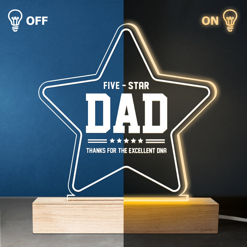 Five-Star Papa, Thanks For Excellent DNA - Family Personalized Custom 3D LED Light - Father's Day, Birthday Gift For Dad