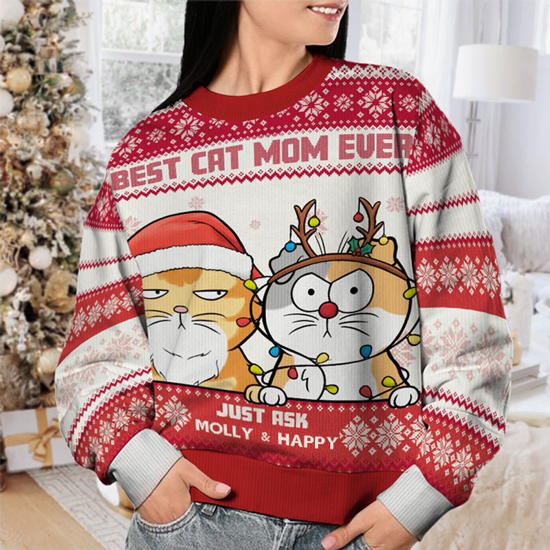 Best Cat Mum Ever - Cat Personalized Custom Ugly Sweatshirt - Unisex Wool Jumper - Christmas Gift For Pet Owners, Pet Lovers