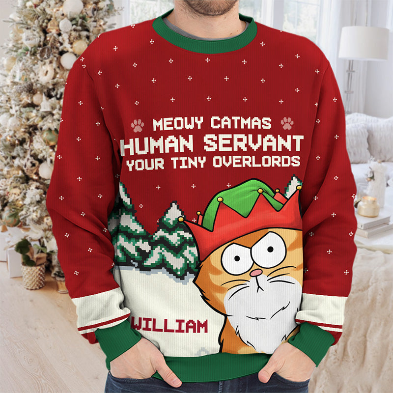Meowy Catmas Human Servant - Cat Personalized Custom Ugly Sweatshirt - Unisex Wool Jumper - Christmas Gift For Pet Owners, Pet Lovers