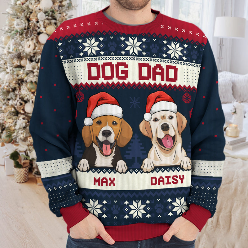 Merry Christmas Dog Dad Dog Mom - Personalized Custom Unisex Ugly Christmas Sweatshirt, Wool Sweatshirt, All-Over-Print Sweatshirt - Gift For Dog Lovers, Pet Lovers, Christmas New Arrival Gift