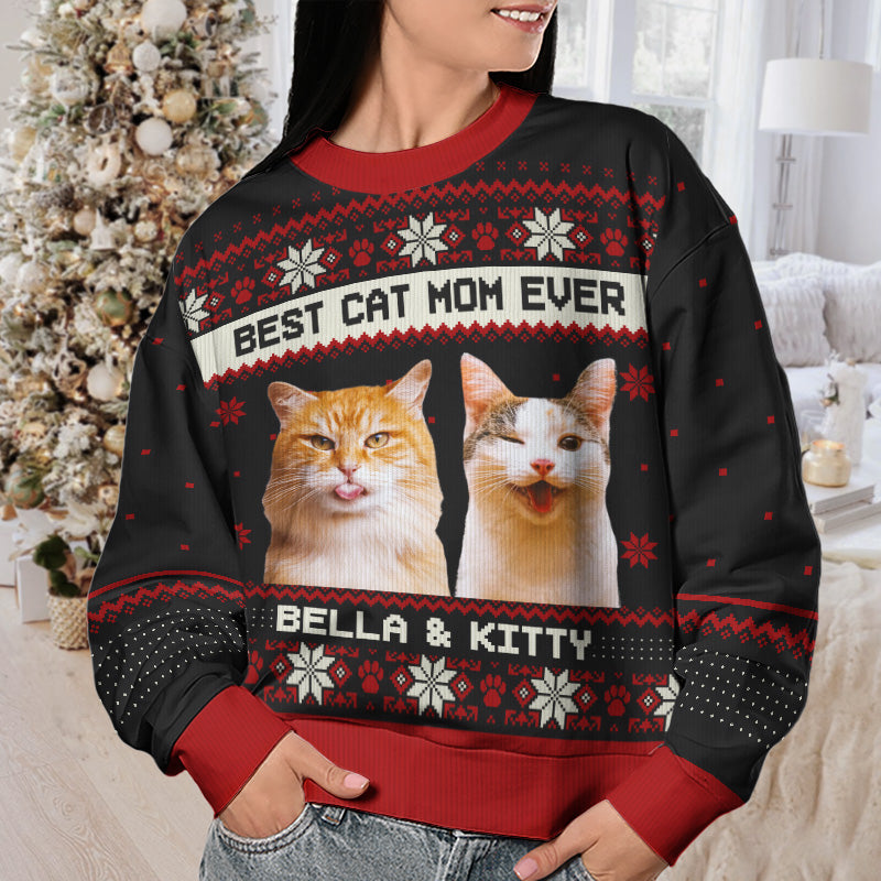 Custom Photo Born To Be A Cat Dad - Cat Personalized Custom Ugly Sweatshirt - Unisex Wool Jumper - Christmas Gift For Pet Owners, Pet Lovers