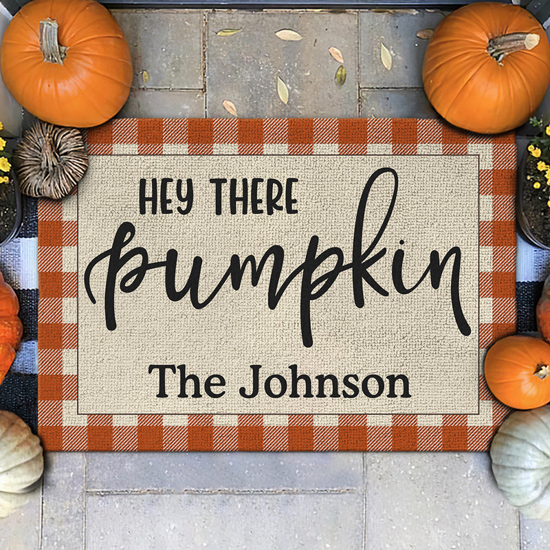 Hey There Pumpkin - Family Personalized Custom Home Decor Decorative Mat - Halloween Gift For Family Members