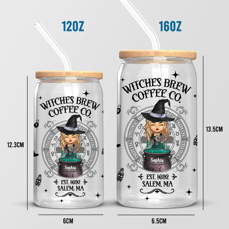 Witches Brew Coffee Co - Personalized Custom Witch Glass Cup, Iced Coffee Cup - Halloween Gift For Witches, Yourself