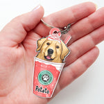 Puppuccino Catpuccino Coffee - Dog & Cat Personalized Custom Flower Shaped Acrylic Keychain - Gift For Pet Owners, Pet Lovers