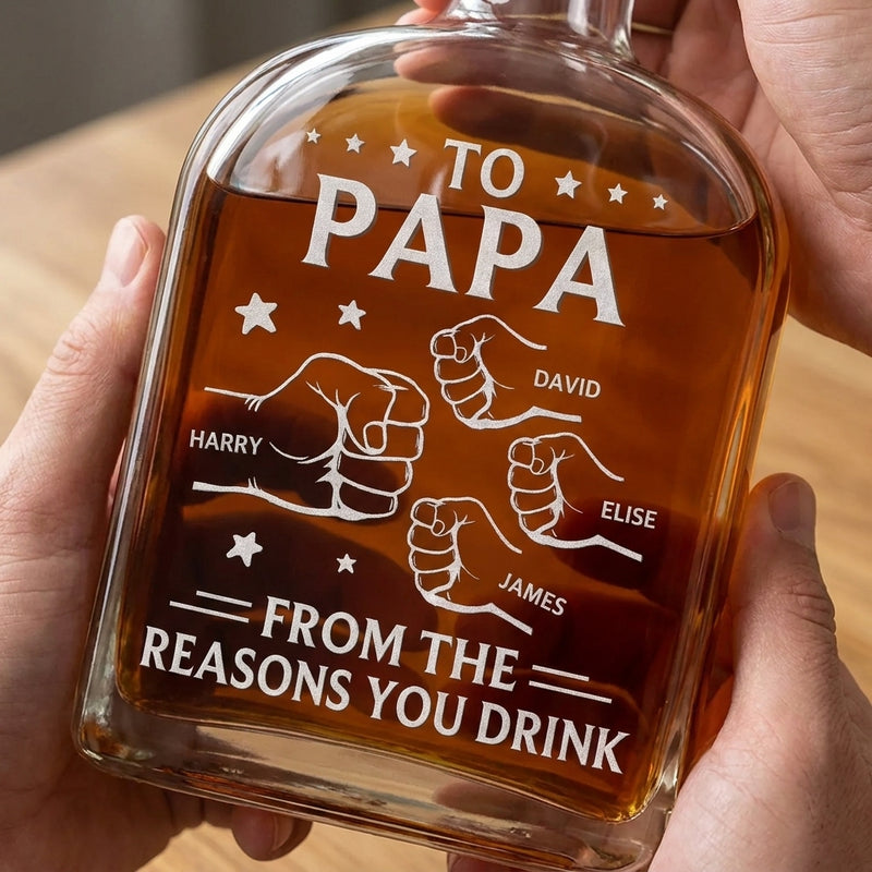 Custom Liquor Decanter - Personalized Father's Day Birthday Gifts For Dad, Grandpa - Drink Because We Exist