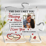 Custom Photo I Found My Missing Piece - Couple Personalized Custom Puzzle Shaped Acrylic Plaque - Gift For Husband Wife, Anniversary