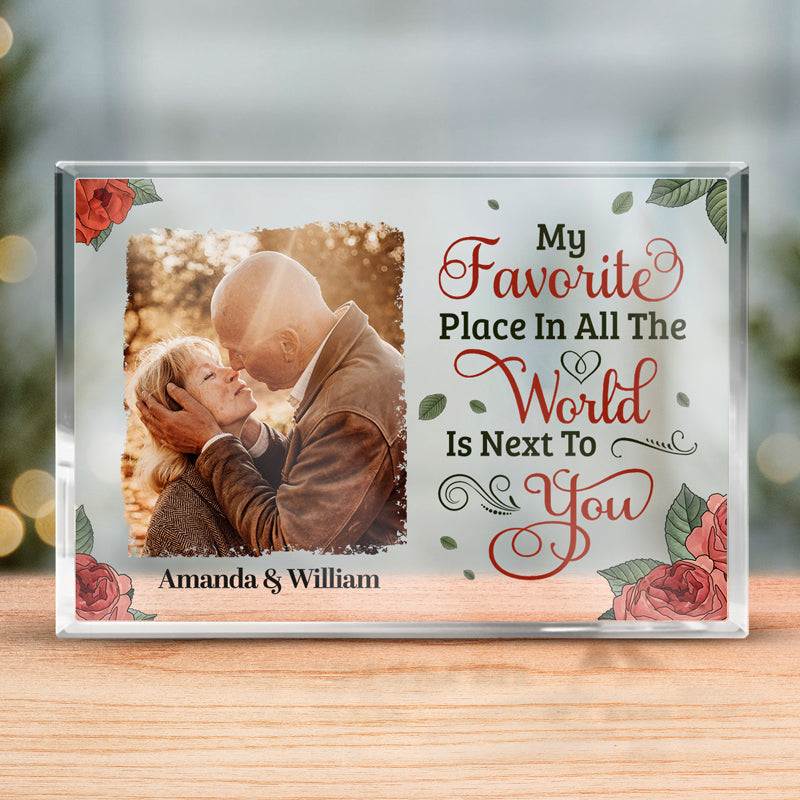 Custom Photo My Favorite Place In All The World - Couple Personalized Custom Rectangle Shaped Acrylic Plaque - Gift For Husband Wife, Anniversary