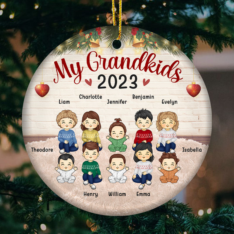 My Grandkids Are My Favorite - Family Personalized Custom Ornament - Ceramic Round Shaped - Christmas Gift For Family Members