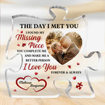 Custom Photo I Found My Missing Piece - Couple Personalized Custom Puzzle Shaped Acrylic Plaque - Gift For Husband Wife, Anniversary