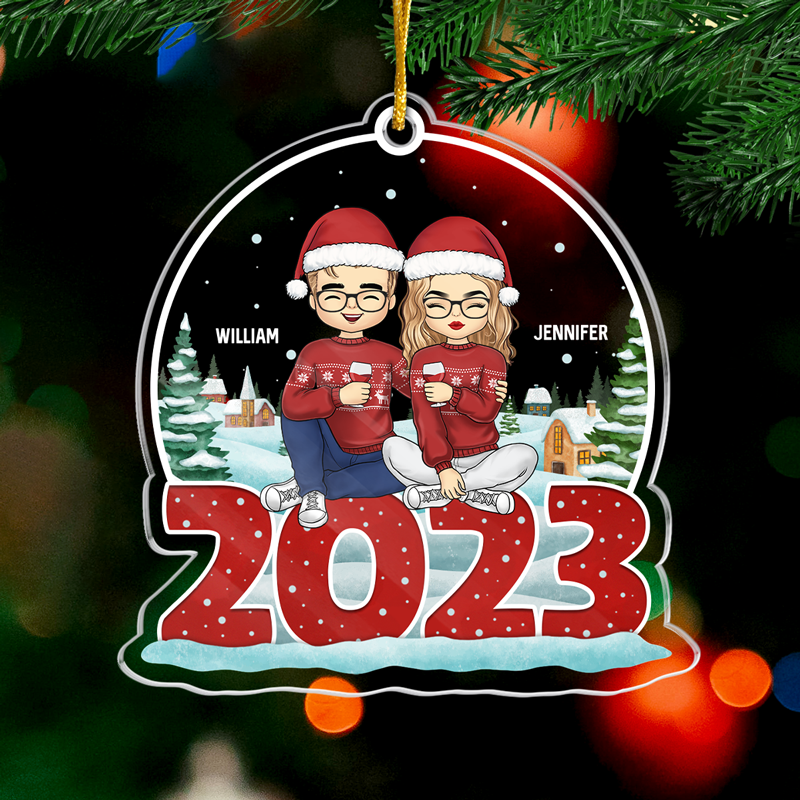 Dating Me Is The Gift This Year - Couple Personalized Custom Ornament - Acrylic Snow Globe Shaped - Christmas Gift For Husband Wife, Anniversary