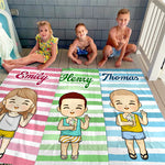 Happy Summer Beach - Family Personalized Custom Beach Towel - Summer Vacation Gift, Birthday Pool Party Gift For Family Members
