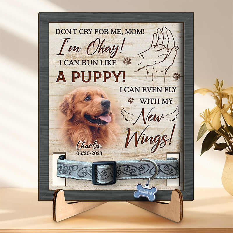 Custom Photo Don't Cry For Me I'll Be Okay - Memorial Personalized Custom Pet Loss Sign, Collar Frame With Stand - Sympathy Gift, Gift For Pet Owners, Pet Lovers