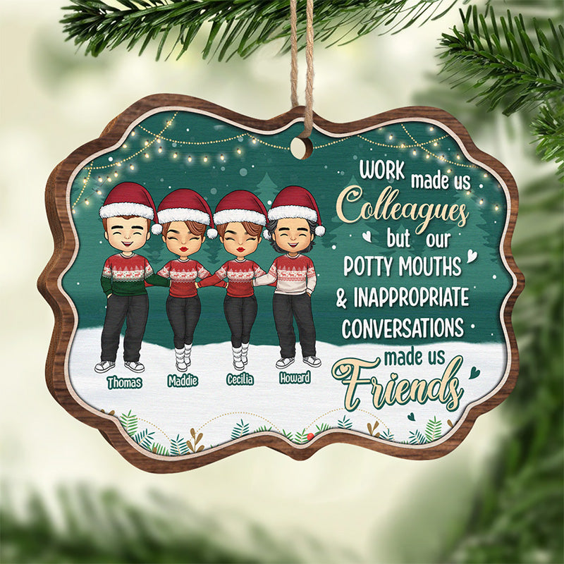 Work Made Us Friends - Coworker Personalized Custom Ornament - Wood Benelux Shaped - Christmas Gift For Coworkers, Work Friends, Colleagues