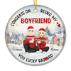 Congrats On Being My Man - Couple Personalized Custom Ornament - Ceramic Round Shaped - Christmas Gift For Husband Wife, Anniversary