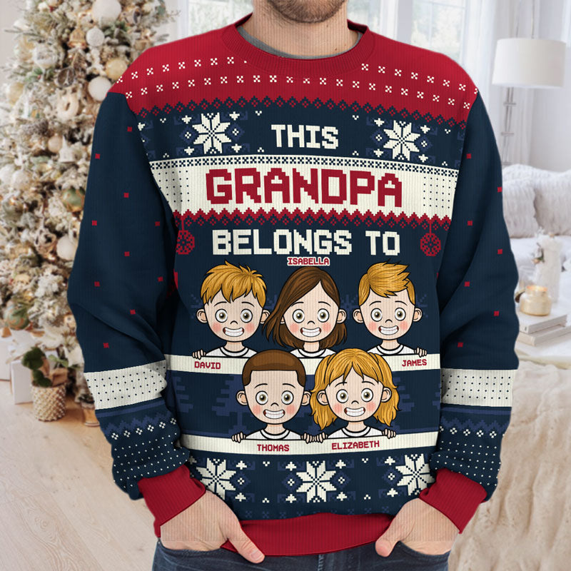 This Grandma Belongs To Red Style - Family Personalized Custom Ugly Sweatshirt - Unisex Wool Jumper - New Arrival Christmas Gift For Grandma, Grandparents