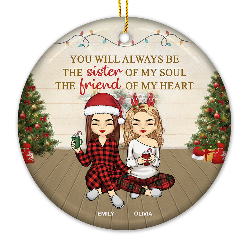The Friend Of My Heart - Bestie Personalized Custom Ornament - Ceramic Round Shaped - Christmas Gift For Best Friends, BFF, Sisters