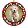 Custom Photo First Christmas - Dog & Cat Personalized Custom Ornament - Ceramic Round Shaped - Christmas Gift For Family Members, Pet Owners, Pet Lovers