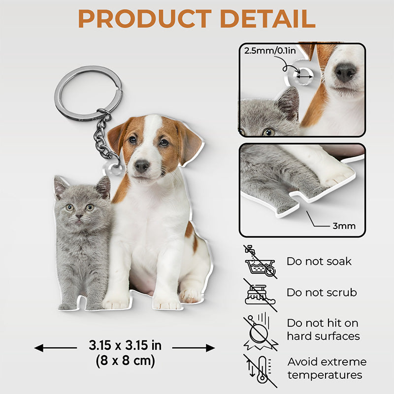 Custom Photo My Furry Friend Is My Holiday Cheer - Dog & Cat Personalized Custom Shaped Acrylic Keychain - Gift For Pet Owners, Pet Lovers