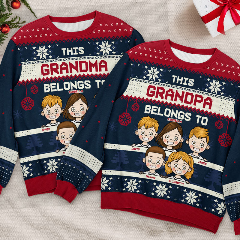 This Grandma Belongs To Green Style - Family Personalized Custom Ugly Sweatshirt - Unisex Wool Jumper - New Arrival Christmas Gift For Grandma, Grandparents