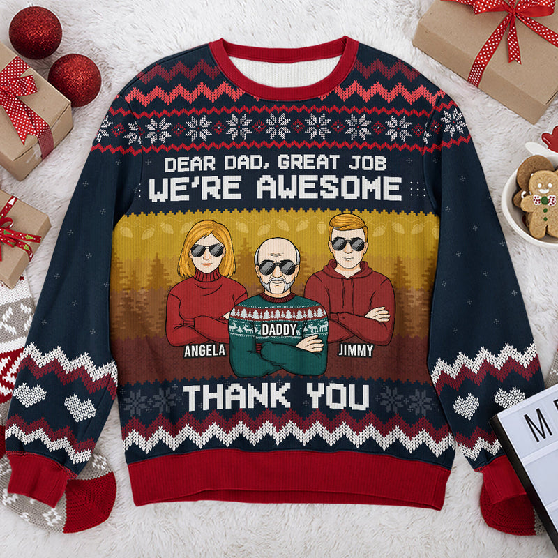 We're Awesome - Family Personalized Custom Ugly Sweatshirt - Unisex Wool Jumper - Christmas Gift For Dad